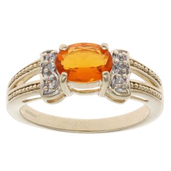 9ct Yellow Gold Cubic Zirconia and Orange Gemstone Ring