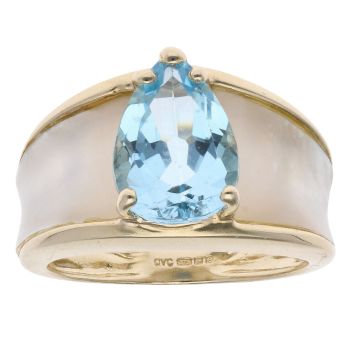 9ct Yellow Gold Aquamarine And Mother Of Pearl Ring