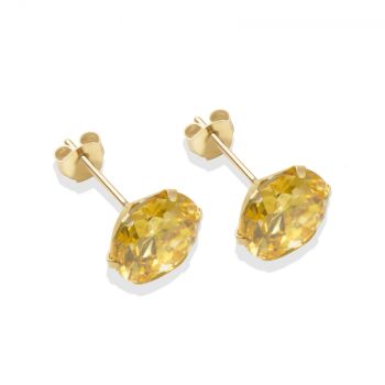 9ct yellow gold 8mm citrine CZ stud Earrings