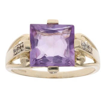 9ct Yellow Gold Amethyst And Cubic Zirconia Ring