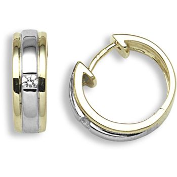 18 Carat 2-Colour Gold 6pt Diamond Huggie Earrings