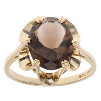 9ct Yellow Gold Smoky Quartz Single Stone Ring