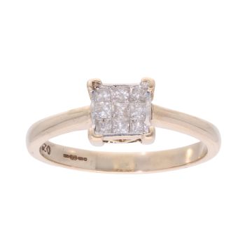 9ct Yellow Gold 0.50ct Diamond Square Cluster Ring