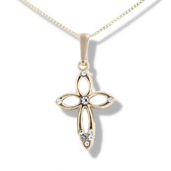 9ct Yellow Gold Crystal Cross Pendant And 16" Chain