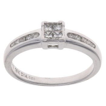 18ct White Gold 0.25ct Princess And Brilliant Cut Diamond Cluster Ring
