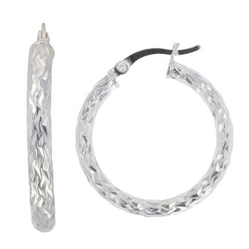 Silver Diamond Cut Hoop Earrings by Icesia