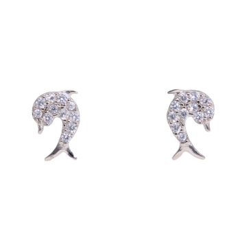 Silver Cubic Zirconia Dolphin Stud Earrings by Icesia