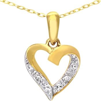 9ct Yellow Gold Diamond Heart Pendant Necklace