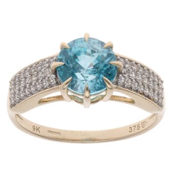 9ct Yellow Gold Blue Gemstone And Cubic Zirconia Ring