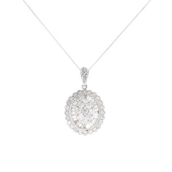 18ct White Gold 1.50ct Diamond Cluster Pendant And Chain