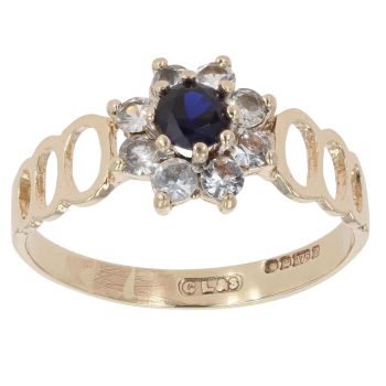 9ct Yellow Gold Blue Gemstone And Cubic Zirconia Cluster Ring