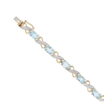 9ct Yellow Gold 0.10ct Diamond and Blue Topaz Bracelet 7"