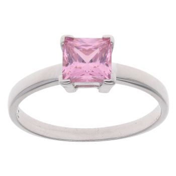 9ct White Gold Pink Cubic Zirconia Single Stone Ring