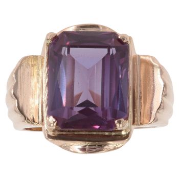 14ct Yellow Gold Created Sapphire Solitaire Ring