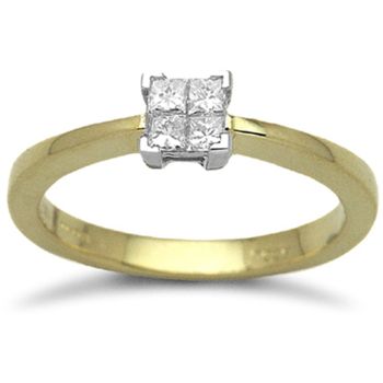 18ct Yellow Gold 0.25ct Princess Cut Diamond Cluster Ring