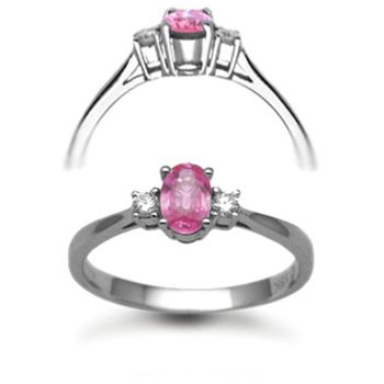 18 Carat White Gold D-8pt Pink Sapphire-56pt 3 Stone Ring