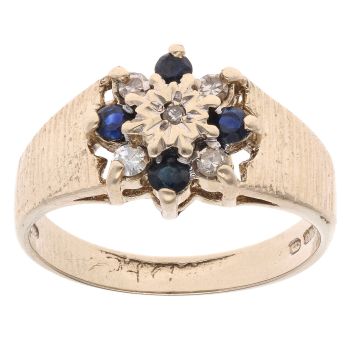 9ct Yellow Gold 0.10ct Sapphire Cluster Diamond Ring