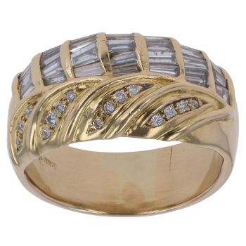 14ct Yellow Gold 0.75ct Baguette And Brilliant Cut Diamond Ring