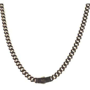 14ct Yellow Gold Monaco Classic Black Pave Lock Curb Chain 20"