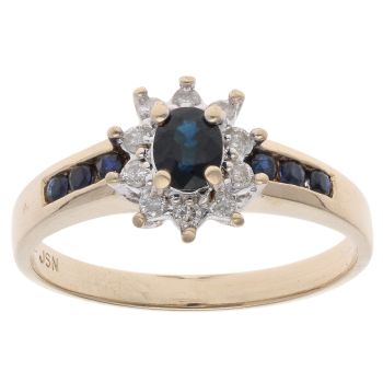 9ct Yellow Gold 0.18ct Diamond and Sapphire Cluster Ring
