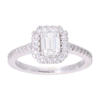 Platinum 1.00ct Emerald and Brilliant Cut Cluster Diamond Ring