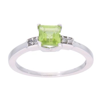 9ct White Gold Peridot and Diamond Square Ring