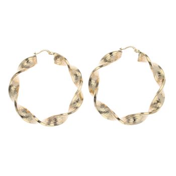14ct Yellow Gold Greek Key Twist Hoop Earrings
