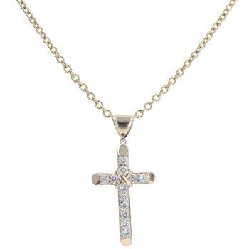 9ct Yellow Gold Cubic Zirconia Cross Pendant And Chain 24"