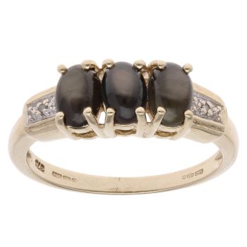 9ct Yellow Gold 0.01ct Diamond And Grey Cat's Eye Ring