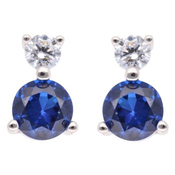 Silver White And Blue Cubic Zirconia Stud Earrings By Icesia