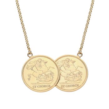 18ct Yellow ﻿Gold on Sterling Silver Double Sovereign Coin George & Dragon Necklace