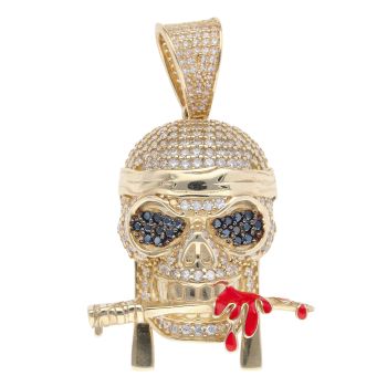 9ct Yellow Gold Cubic Zirconia Skull And Dagger Pendant