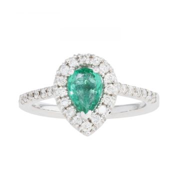 18ct White Gold Diamond And Emerald Pear Shape Cluster Ring