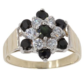 9ct Yellow Gold Sapphire And Cubic Zirconia Cluster Ring
