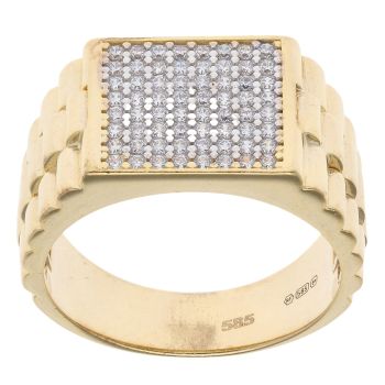 14ct Yellow Gold Cubic Zirconia Square Watch Style Signet Ring