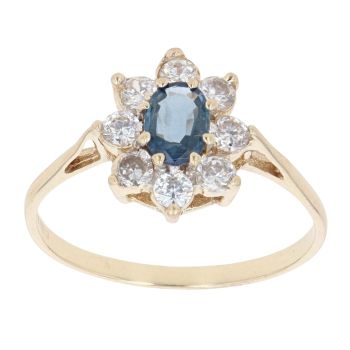 9ct Yellow Gold Sapphire And Cubic Zirconia Cluster Ring