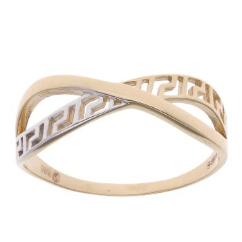 14ct Yellow And White Gold Greek Key Crossover Ring