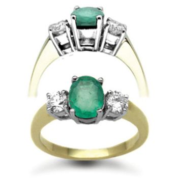 18 Carat Yellow Gold 3 Stone Diamond-48pt Emerald-1.20ct Ring