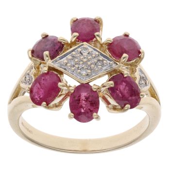 9ct Yellow Gold 0.05ct Diamond and Ruby Cluster Ring