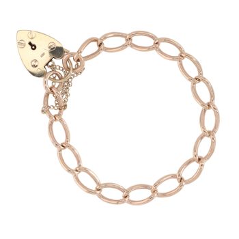 9ct Yellow Gold Heart Lock Charm Bracelet 7"