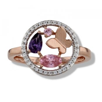 9ct Rose Gold Coloured Cubic Zirconia Butterfly Ring