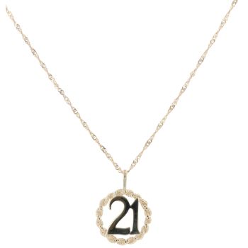 9ct Yellow Gold Patterned 21 Pendant and Chain 18"