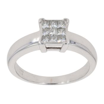 18ct White Gold 0.33ct Princess Cut Diamond Cluster Ring