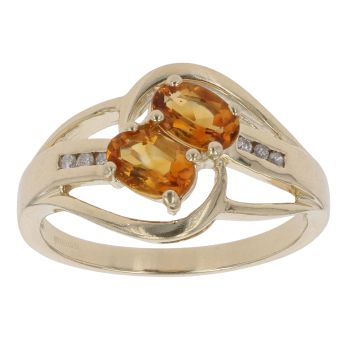 9ct Yellow Gold 0.05ct Diamond and Citrine Two Stone Ring