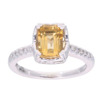 9ct White Gold Citrine and Diamond Rectangular Dress Ring