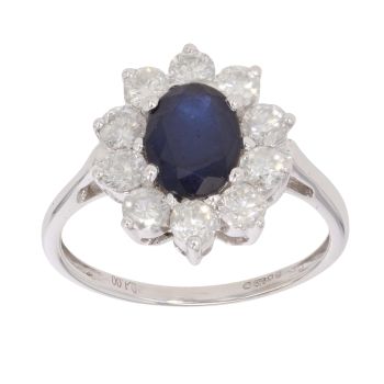 9ct White Gold 1.00ct Diamond And Sapphire Cluster Ring