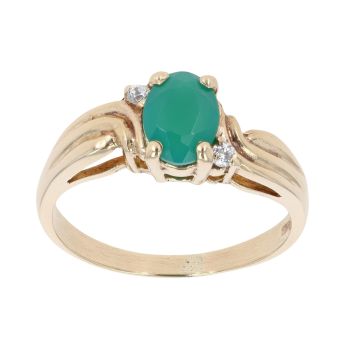 9ct Yellow Gold Cubic Zirconia And Green Gemstone Ring