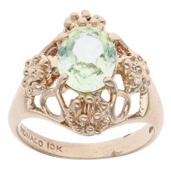 9ct Yellow Gold Green Gemstone Patterned Single Stone Ring