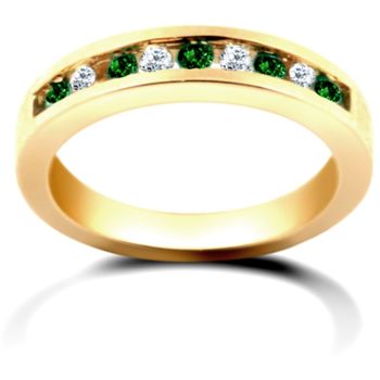 9 Carat Yellow Gold 50pt Diamond & Emerald Channel Set Half Eternity Ring