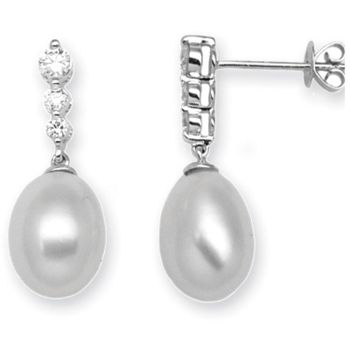 18 Carat White Gold 37pts Diamond & Pearl Earrings